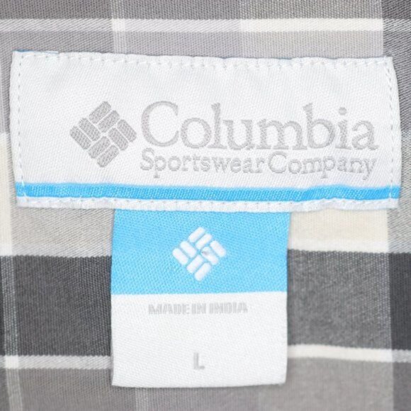Columbia Regular Fit Men's Large Gray White Plaid Long Sleeve Button Up Shirt - Picture 9 of 10